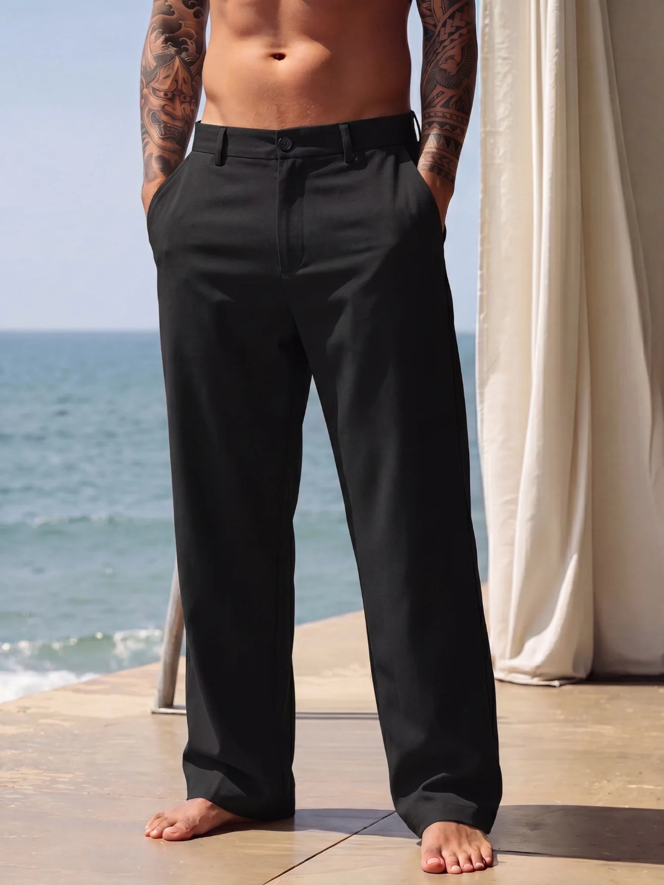 2026 Summer Men'S Cotton And Linen Pants Multiple Pockets Breathable Loose Drawstring Straight Leg Pants Sports And Casual Pants TechVisio