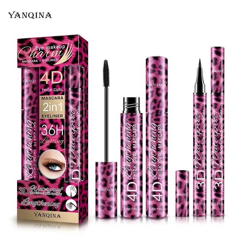 YANQINA Liquid Eyeliner Pencil 4D Waterproof Mascara Set Cosmetics Eye Liner Thick Curling Mascara Eyebrow Pencil Eyes Makeup TechVisio