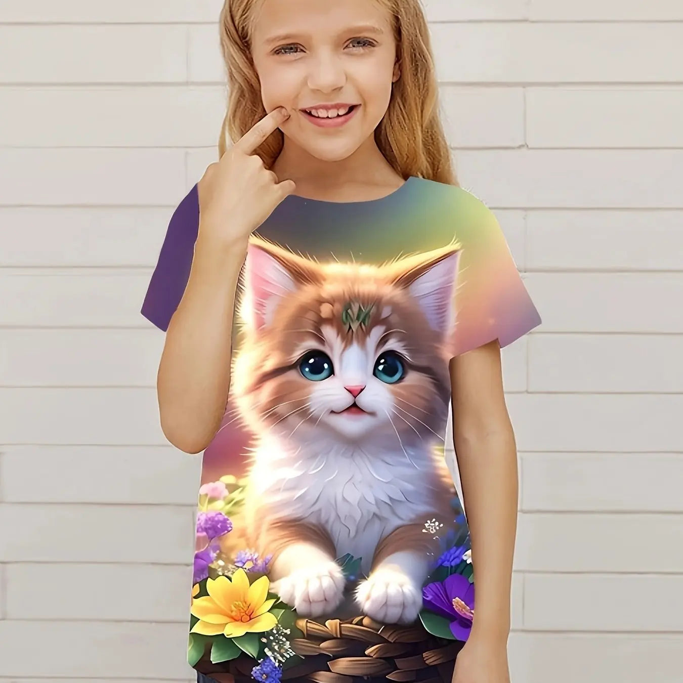 Children's Clothing Cute 3D Cat Graphic Print Short Sleeve Tops Kids Clothes T-Shirt Casual Pullover Child Boys Girls Summer TechVisio