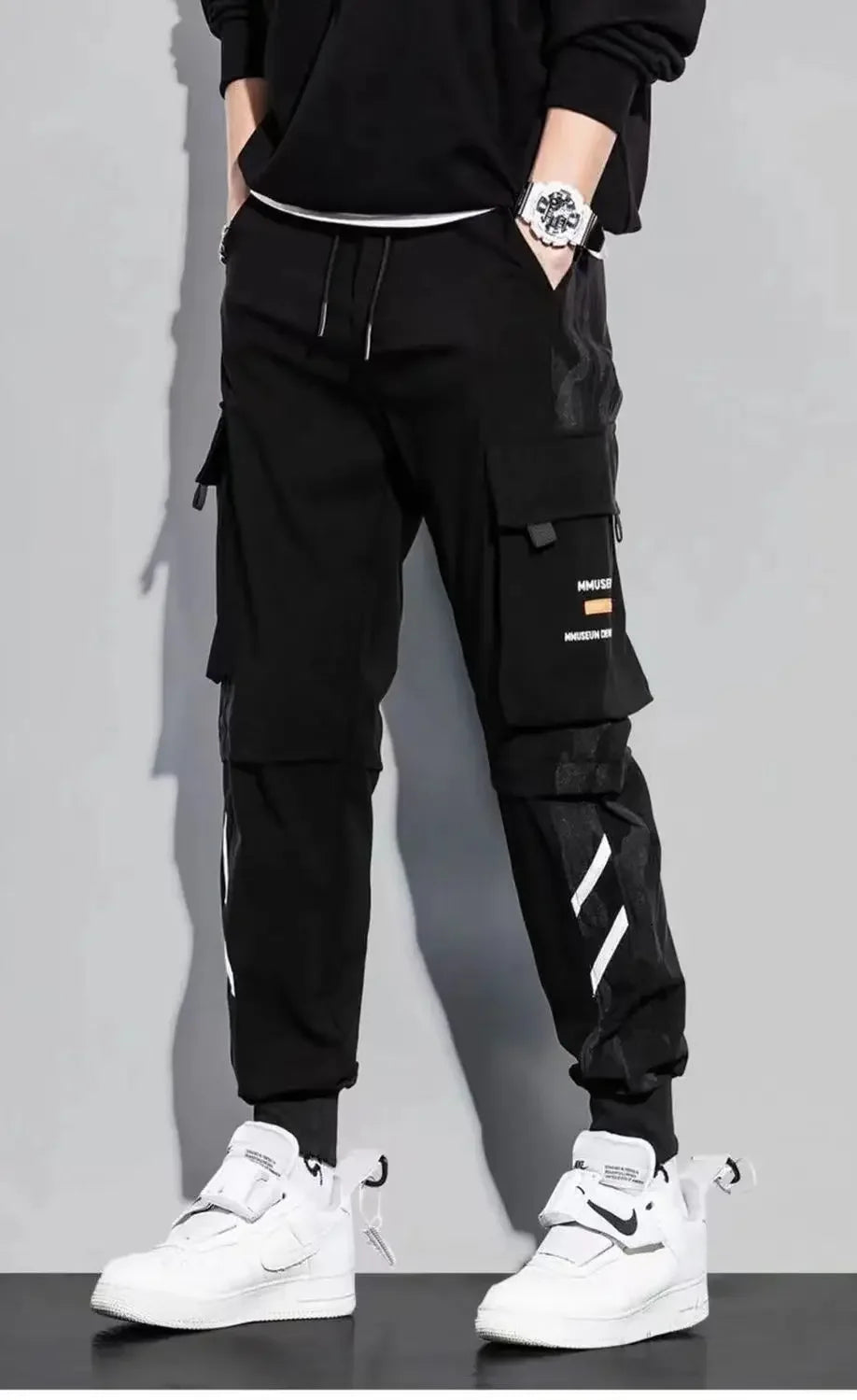 Classic Streetwear Casual Men Ribbons Harem Jogging Pants Male Slim Fit Spring Cargo Pants Multi-Pockets Women Trousers K94 TechVisio