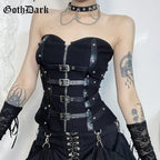 Goth Dark Punk Grunge Leather Buckle Strapless Corset Tops Mall Gothic Zip Women Tupe Top Y2K Coquette Streetwear Alt Tanks Vest TechVisio