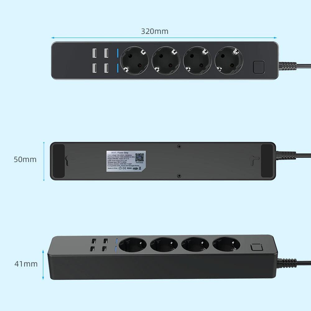 YITOM WiFi Smart Power Strip – 4 EU Outlets + 4 USB | Alexa Google Home