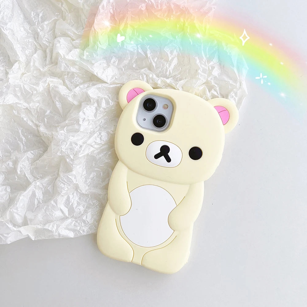 Cartoon Rilakkuma Bear Silicone Soft Cover Case For iPhone 17 16 15 14 13 12 11 Pro Max Plus Xs XR 6 7 8 Plus 5 5S 4 4S TechVisio