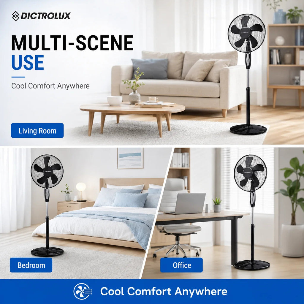 45W Standing Fan with Remote Control 43cm 5 Blades Floor Fan 3 Speeds 3 Modes Timer Oscillation Adjustable Height TechVisio