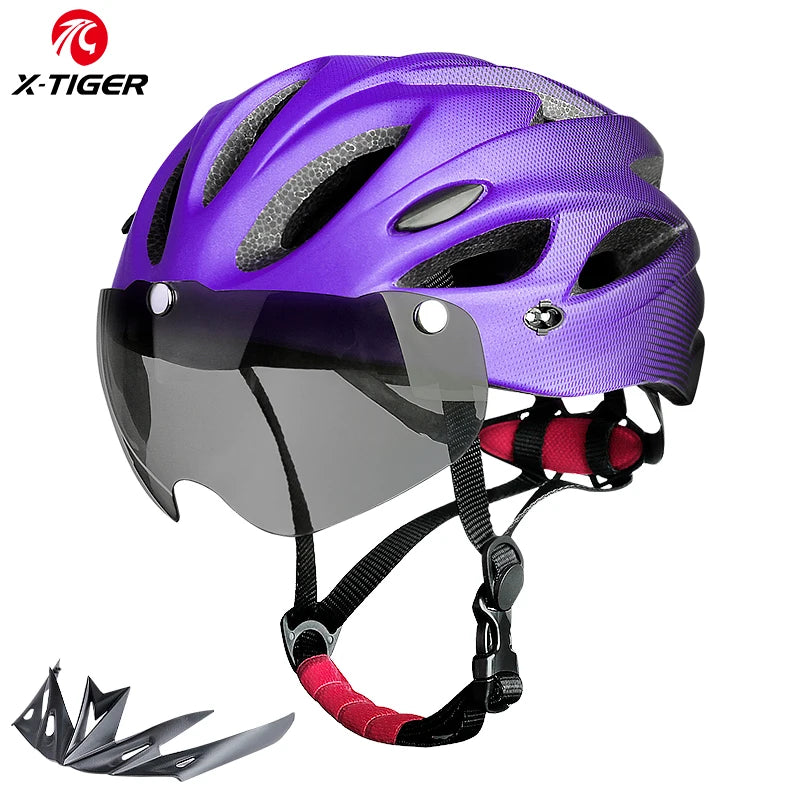 X-TIGER Adult Bike Helmet with LED Rear Light Dual Mode Goggle Cycling Helmet Fit 58-62cm Lightweight Breathable Bicycle Helmets TechVisio