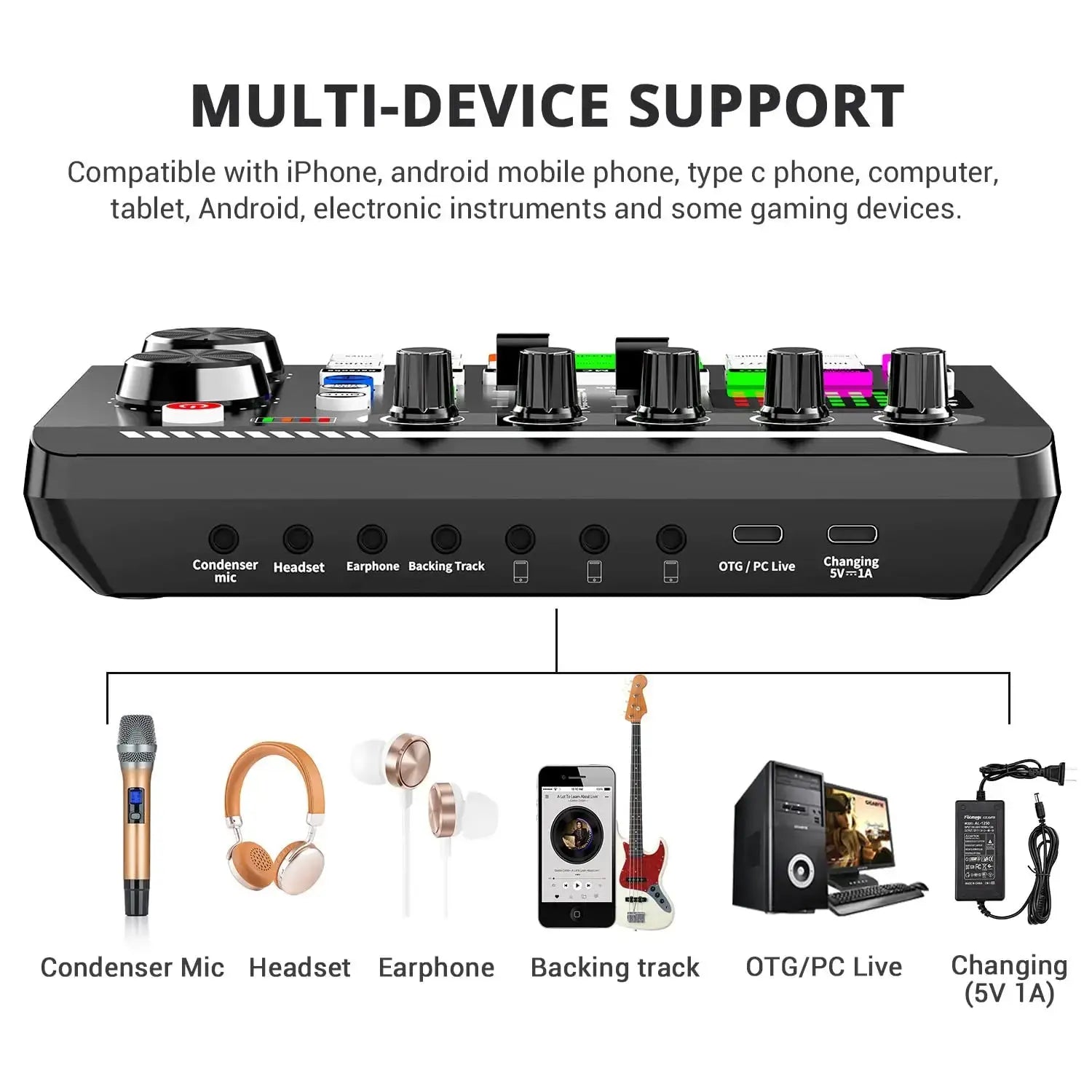 Kit Streaming F998 – Carte Son Live Professionnelle + Micro BM-800 Condensateur, Bluetooth 5.0 TechVisio