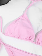 2 Pc Sexy Women Thong Solid Color Bikini Set Side Halter Tie Swimsuit Ladies Split Strap Adjustable Brazilian Swimwear Beachwear TechVisio