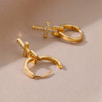 Zircon Cross Drop Earring for Women 2023 Gold Color Stainless Steel Earrings Luxury Ear Buckle Jewelry Wedding Gifts pendientes TechVisio