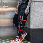 Classic Streetwear Hip Hop Joggers Men Letter Ribbons Cargo Pants Pockets Track Tactical Casual Male Trousers Sweatpant KZ99 TechVisio