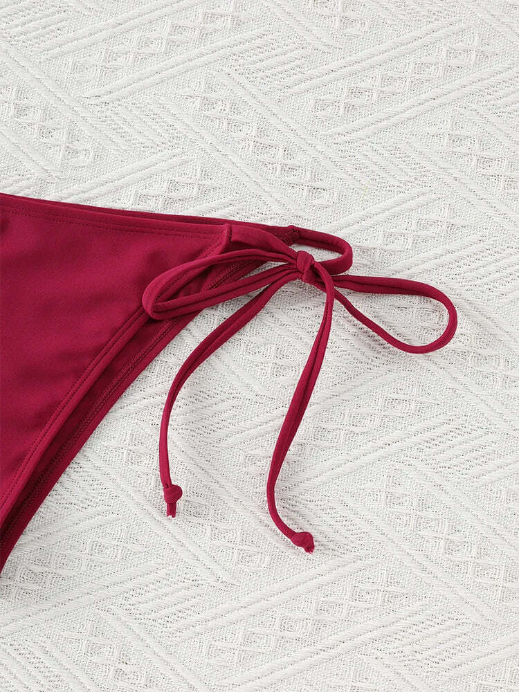 Women Thong Bikini Set Side Lace-up Sexy Swimsuit Bandage Neck Tie Swimwear Adjustable Brazilian Style Bikini Underwear TechVisio