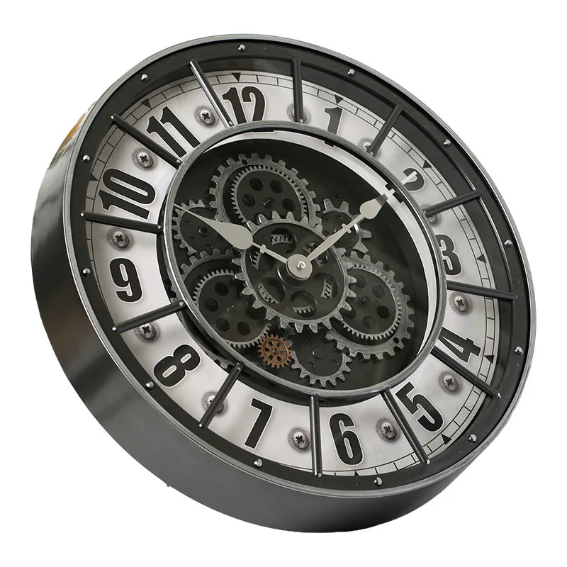Retro Industrial Roman Wall Clock Gear Rotation Clock Living Room Decorative Wall Clock Stylish Silent Wall Clock Quartz Clock TechVisio