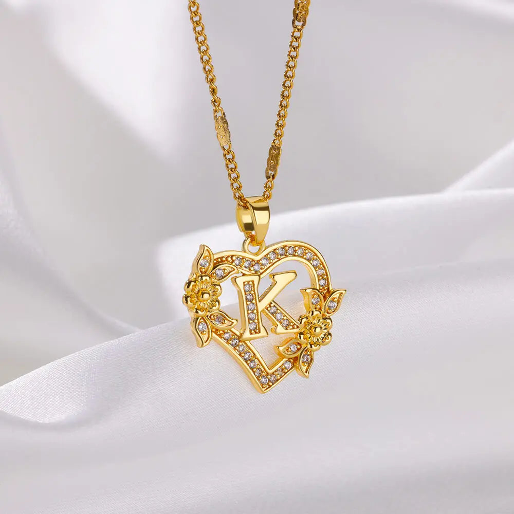 Collier Initiale Lettre Zircon – Acier Inoxydable Doré | A à Z