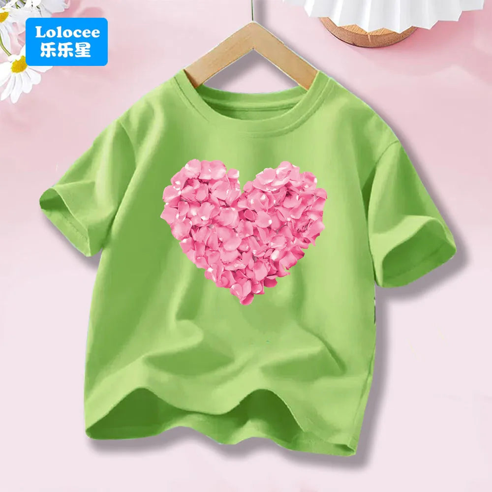 Cute Cat with Bow Print Girls T Shirt Kids Summer Short Sleeve Cotton T-shirt Kawaii Top Tee for Baby Girl 3-14y MM1 TechVisio