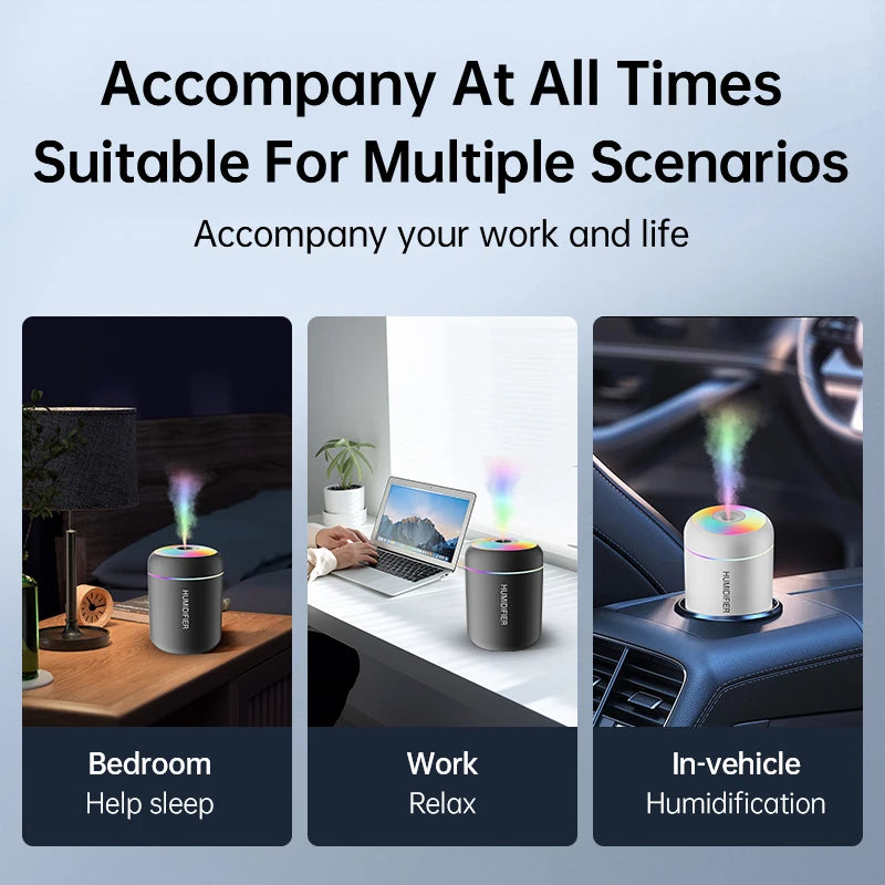 Mini Humidificateur USB Aromathérapie 180ml – Silencieux, Noir & Blanc