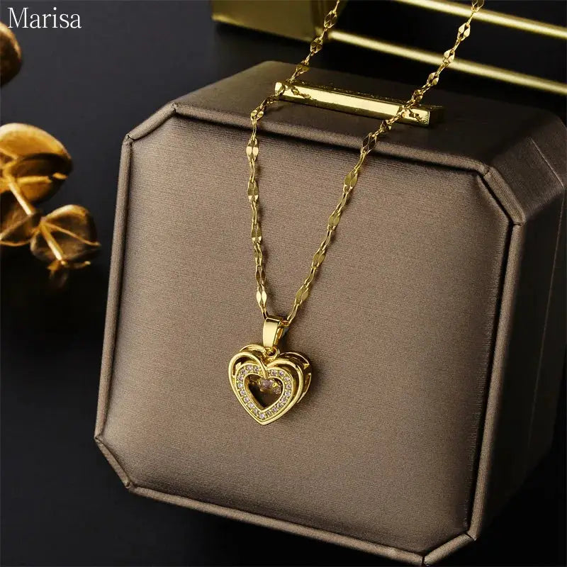 Collier Pendentif Cœur Cristal Acier – Style Coréen Femme Tendance Marisa