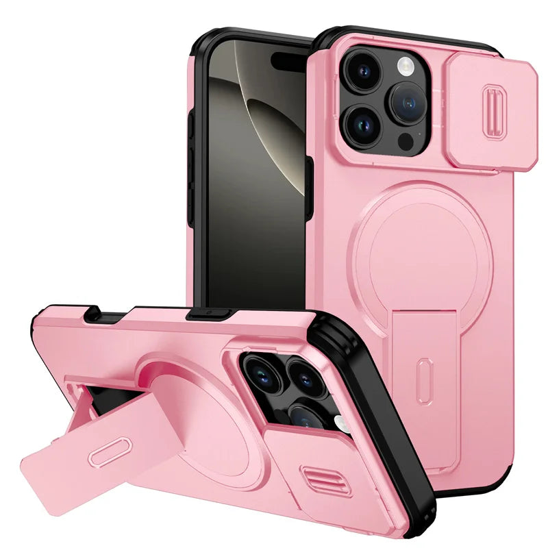 For Magsafe Magnetic Wireless Charging Case for IPhone 16 15 14 13 12 11 Pro Max Plus 16e Armor Stand Slide Lens Protector Cover TechVisio