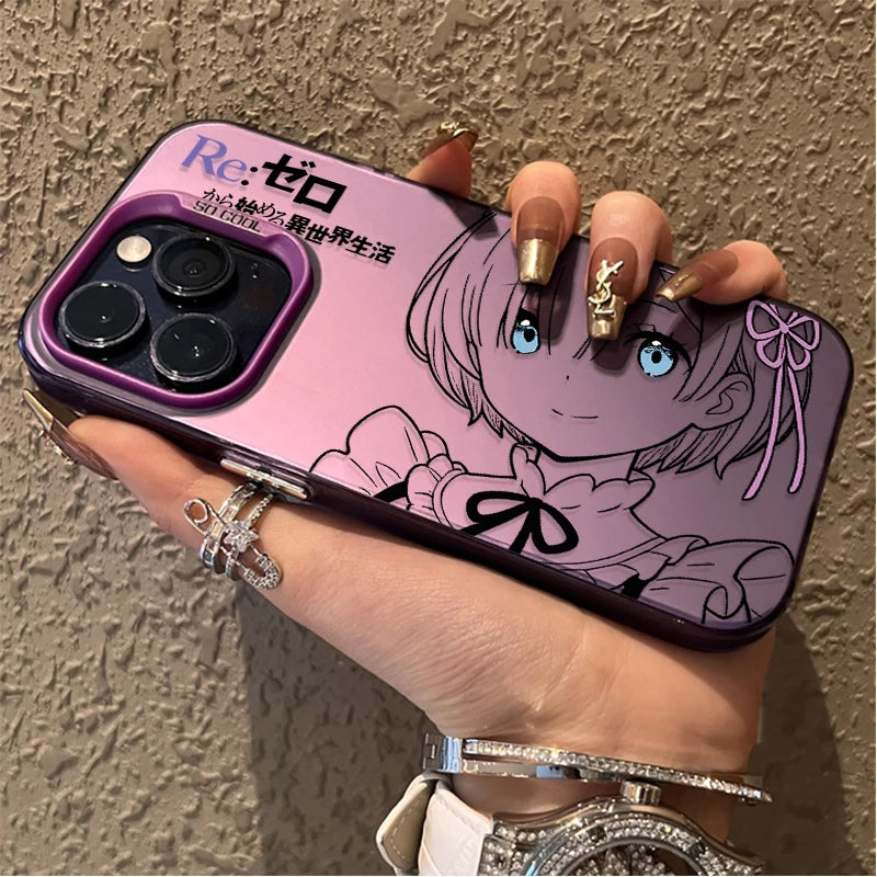 Coque iPhone Anime Rem & Emilia Re:Zero – PC Rigide, Anti-Choc, iPhone 7 à 17 Pro Max