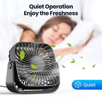 TOPK 4Inch USB Mini Portable Fan for Camping,3 Speeds Quiet Desk Table Personal Fan,360°Adjustment Standing Fans for Room Home TechVisio