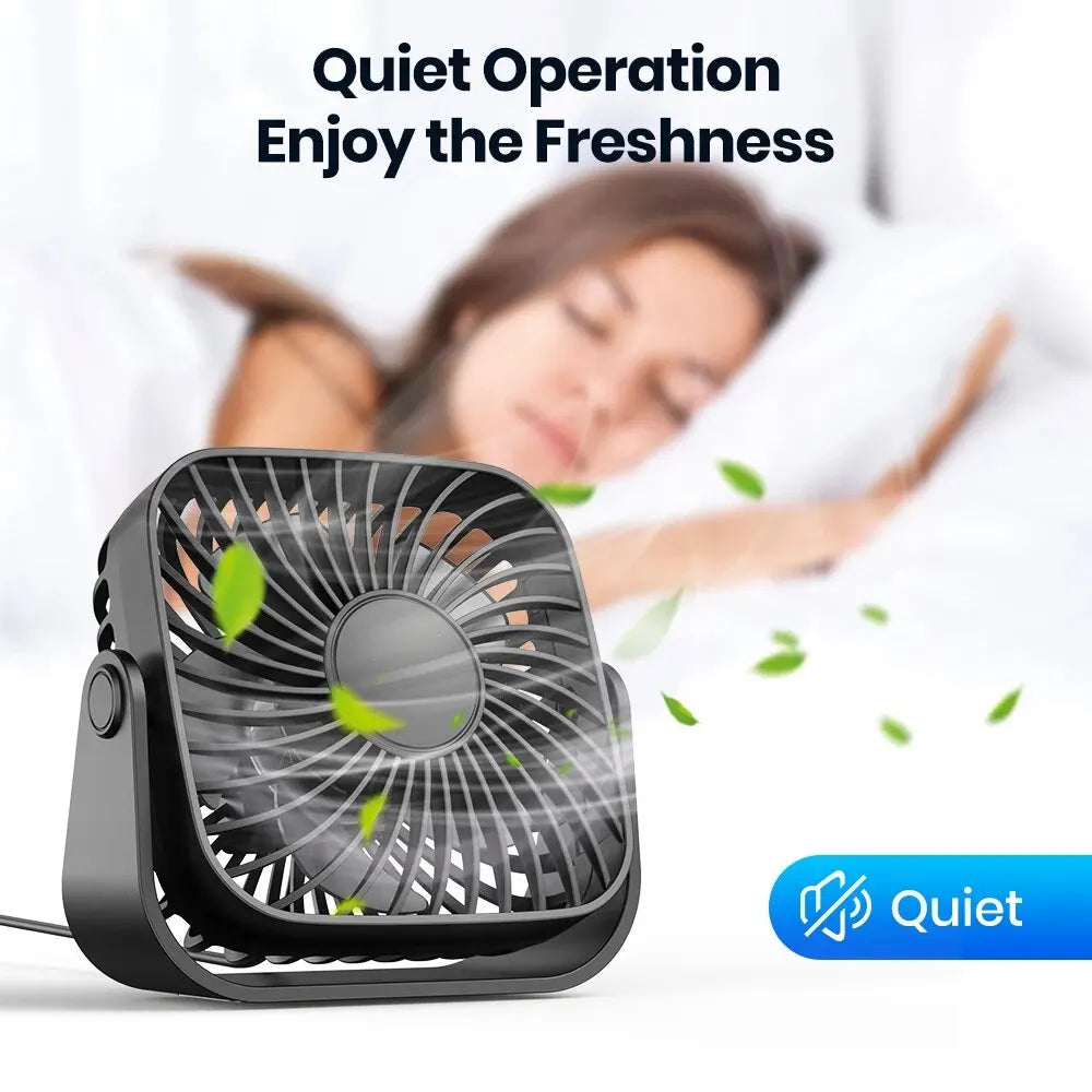 TOPK 4Inch USB Mini Portable Fan for Camping,3 Speeds Quiet Desk Table Personal Fan,360°Adjustment Standing Fans for Room Home TechVisio