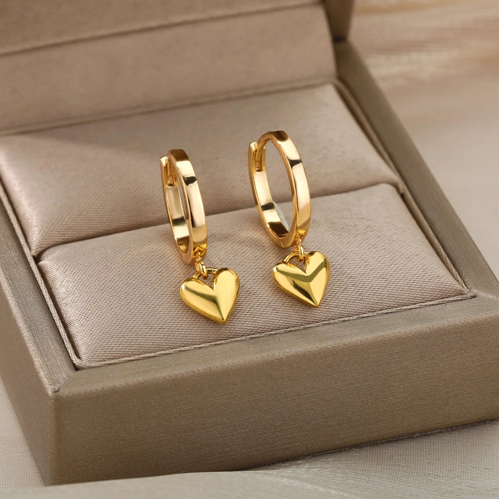 Stainless Steel Heart Earrings For Women Vintage Gold Color Love Heart Drop Earring Wedding Christmas Jewelry Gift Bijoux Femme TechVisio
