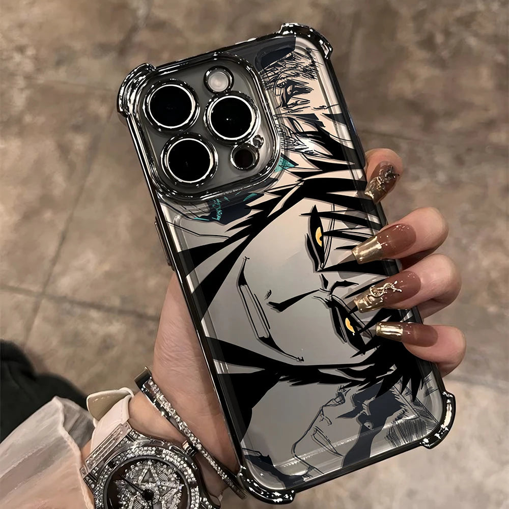New HotAnime Cool BLEACH Plating Case For iPhone 16 15 14 13 12 11 Pro Max X XR XSMax 7 8 6 Plus Anti-Fall Airabag Back Cover TechVisio