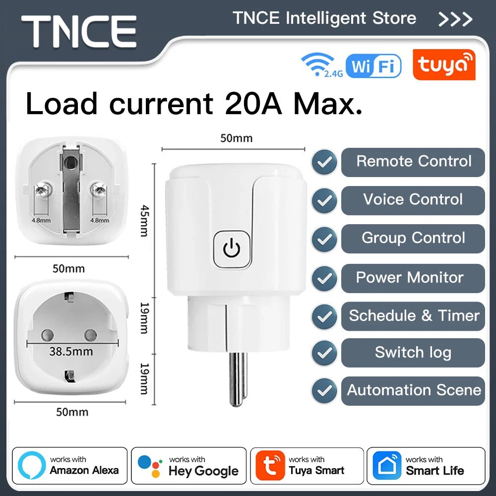 TNCE Tuya Smart Plug – WiFi/Zigbee 3.0 | 16A/20A | Alexa Google Home