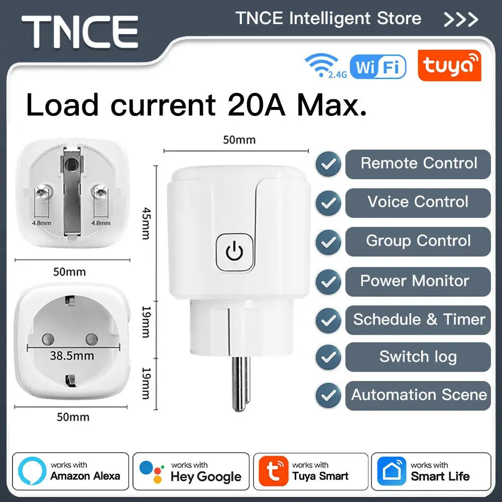 Prise Connectée TNCE Tuya – WiFi/Zigbee 3.0 | 16A/20A | Alexa Google Home TechVisio