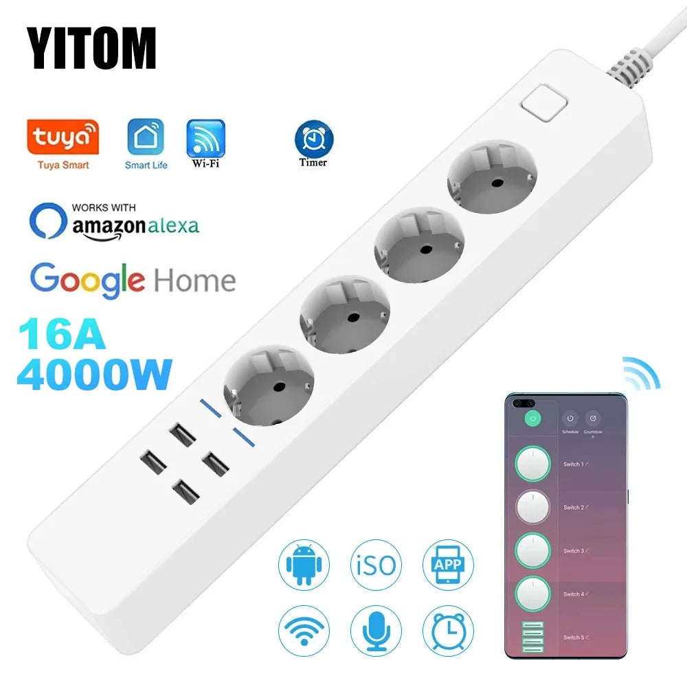 Multiprise Connectée WiFi YITOM – 4 Prises EU + 4 USB | Alexa Google Home