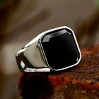 Bague Acier Inoxydable Zircon & Agate Noire NORTHMAN