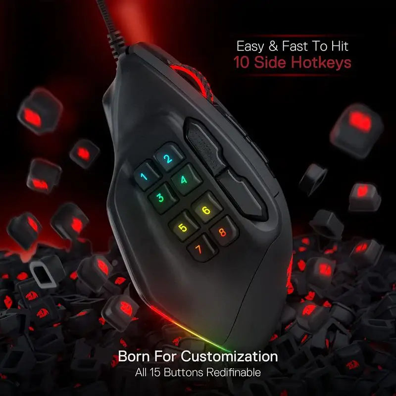 Redragon M811 Aatrox – 15-Button RGB MMO Gaming Mouse 12400 DPI