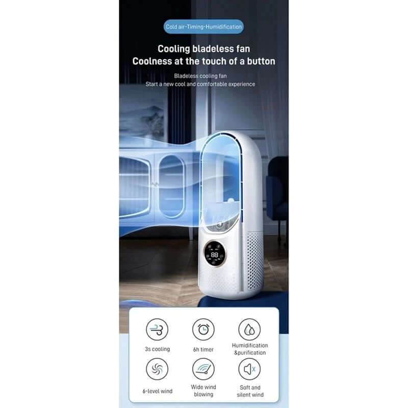 Portable USB Air Cooler Leafless Electric Fan 6 Speed Silent Timer Air Conditioner Cooling Fan Humidifier Conditioning Fan TechVisio