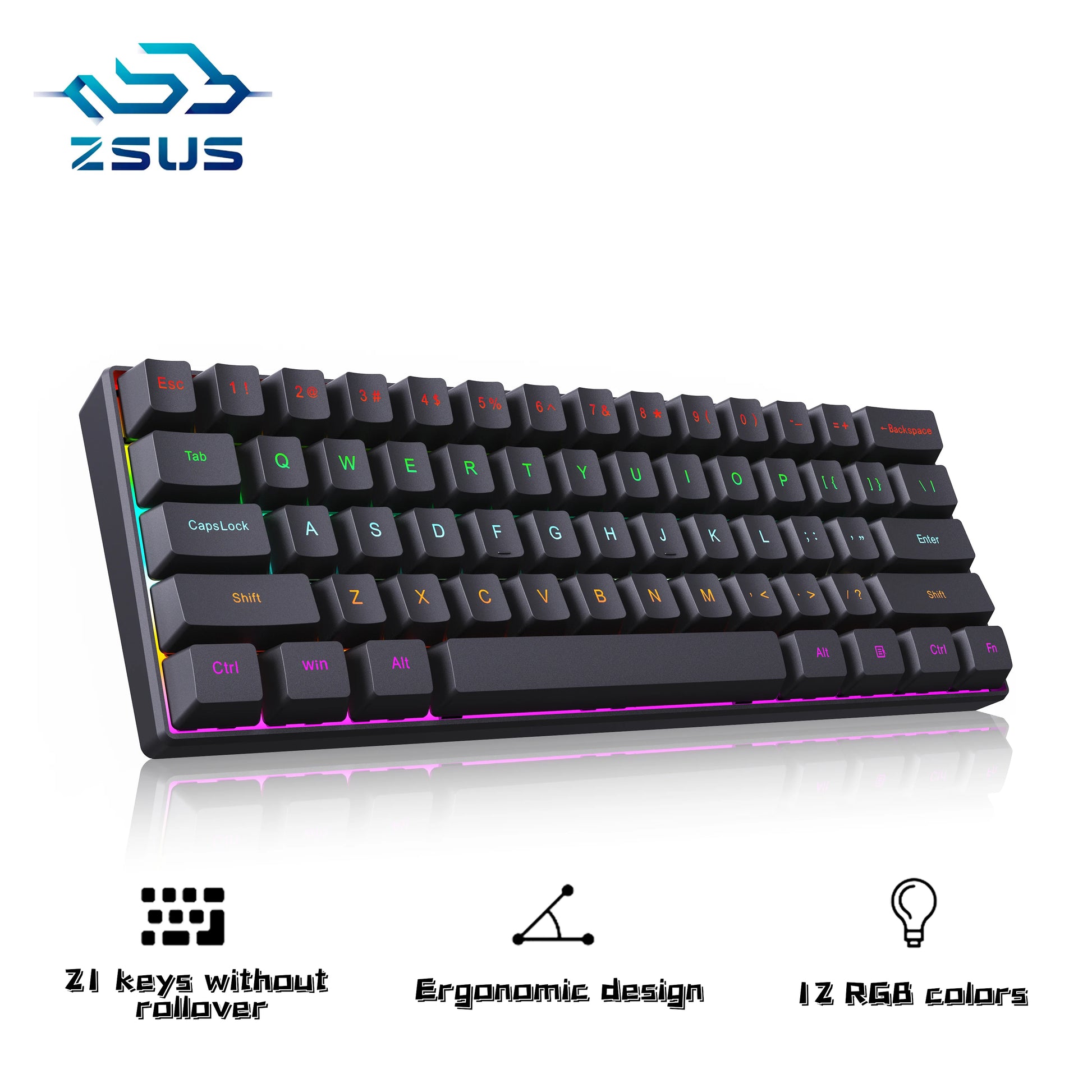 ZSUS Z61-B – Clavier Mécanique 60% Switch Red RGB
