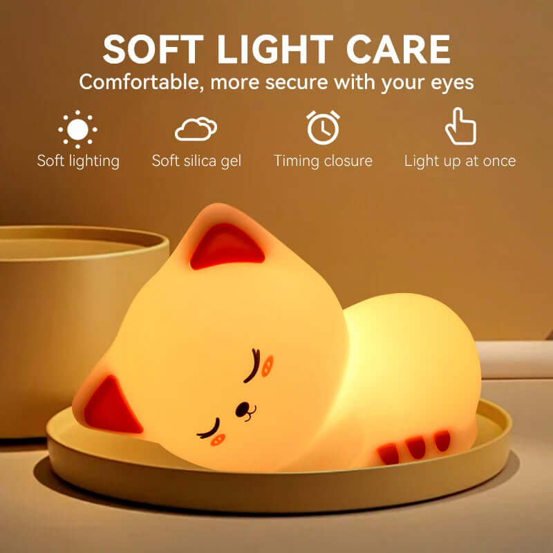 Veilleuse Chat Endormi – Lumière Colorée ou Chaude, Variateur Tactile TechVisio