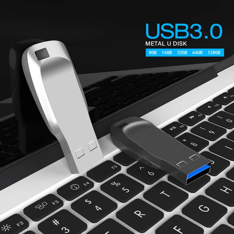 Clé USB 3.0 Métal Haute Vitesse – 8GB à 128GB, Noir & Argent