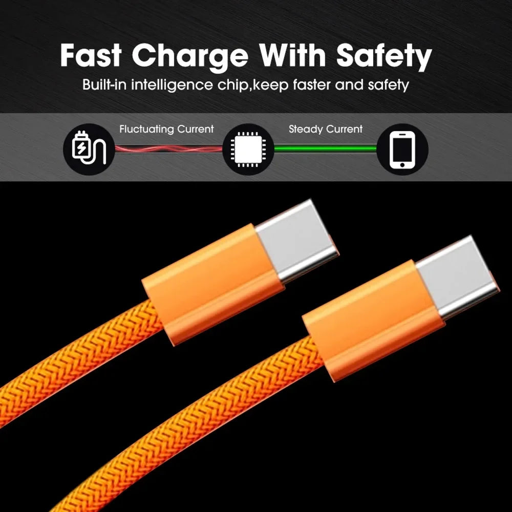 1/2/3m 60W Fast Charging Cable Data Line Type C To Type-C for Iphone 17 Pro Max USBC To C Cable Wire Cord for IPhone 15 16 17 TechVisio