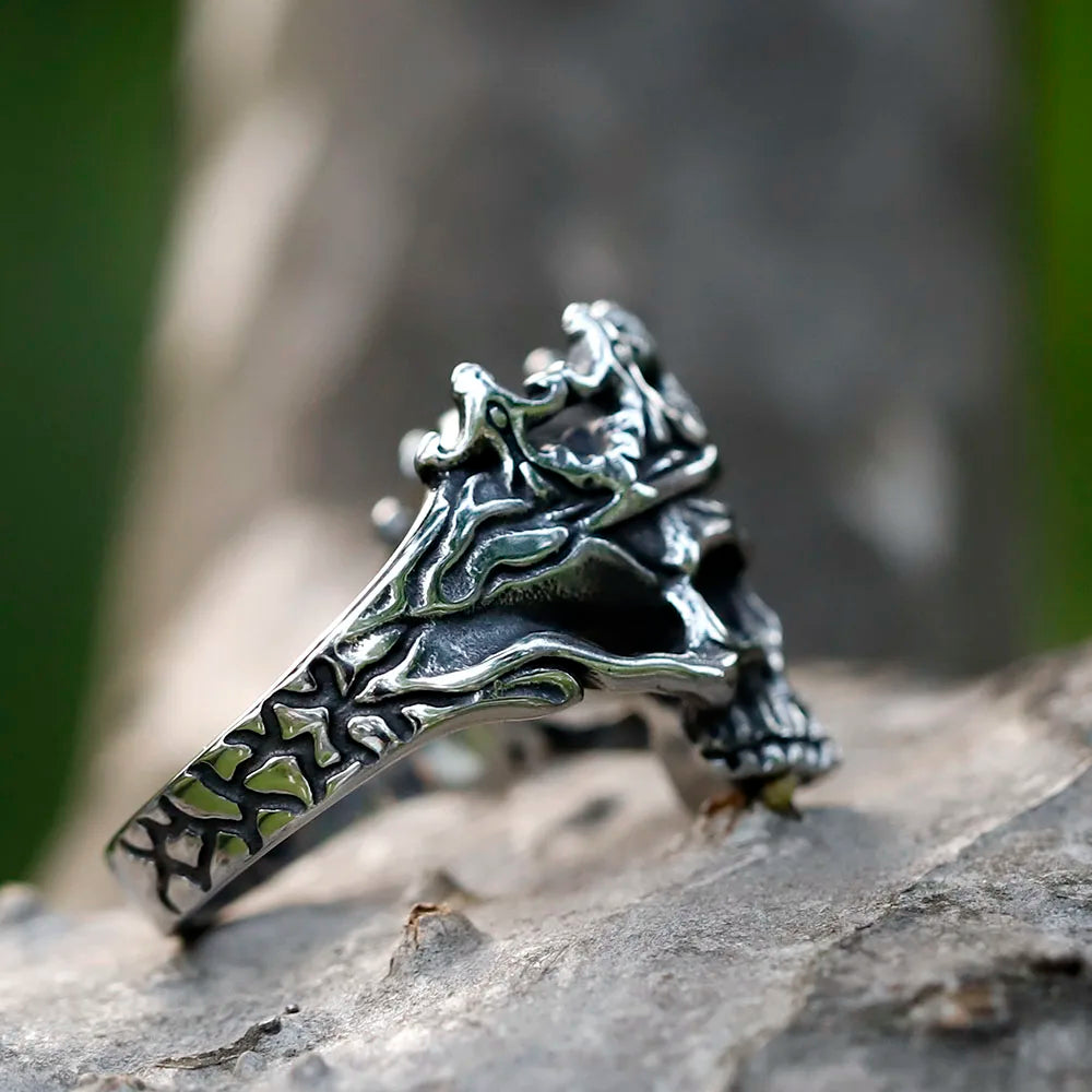 NEW Men's 316L stainless steel rings Vintage Halloween Gothic Calvarium Skull punk ring fashion jewelry free shipping TechVisio