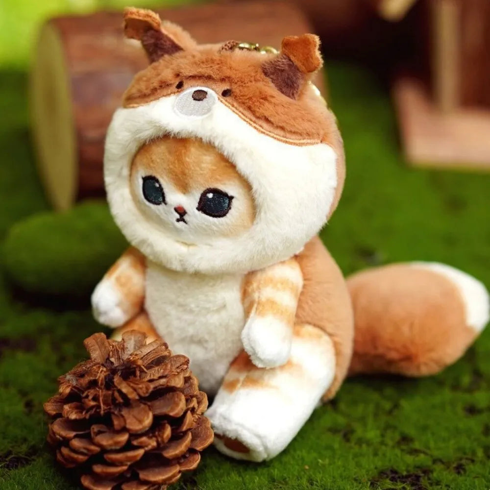 Cute Cat Disguised as a Long-Tailed Animal Plush Keychain Pendant Small Doll Gift Soft Keyring for Animal Lovers TechVisio