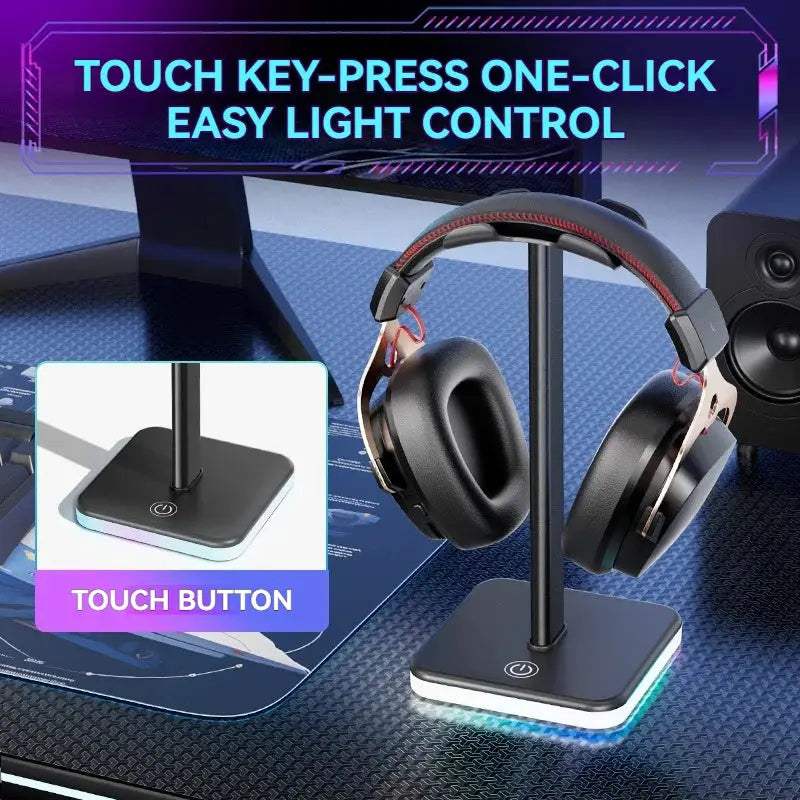 Support Casque Gaming RGB – Éclairage LED Ajustable | Rangement & Présentoir pour Casque Audio TechVisio