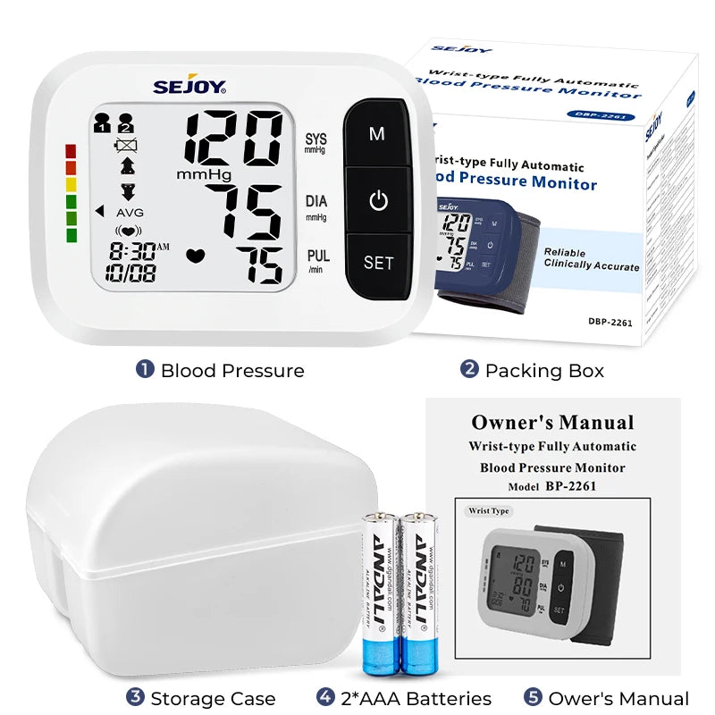 Sejoy Handgelenk-Blutdruckmessgerät – Medizinische Qualität, LCD-Display, 120 Speicherplätze, CE & RoHS