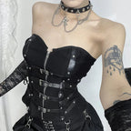 Goth Dark Punk Grunge Leather Buckle Strapless Corset Tops Mall Gothic Zip Women Tupe Top Y2K Coquette Streetwear Alt Tanks Vest TechVisio