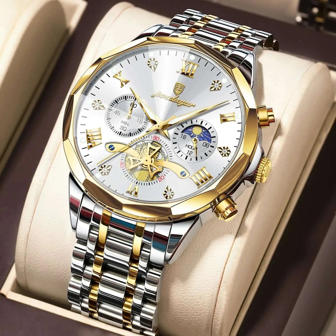 Montre Chronographe Homme – Acier Lumineux Étanche Sport POEDAGAR