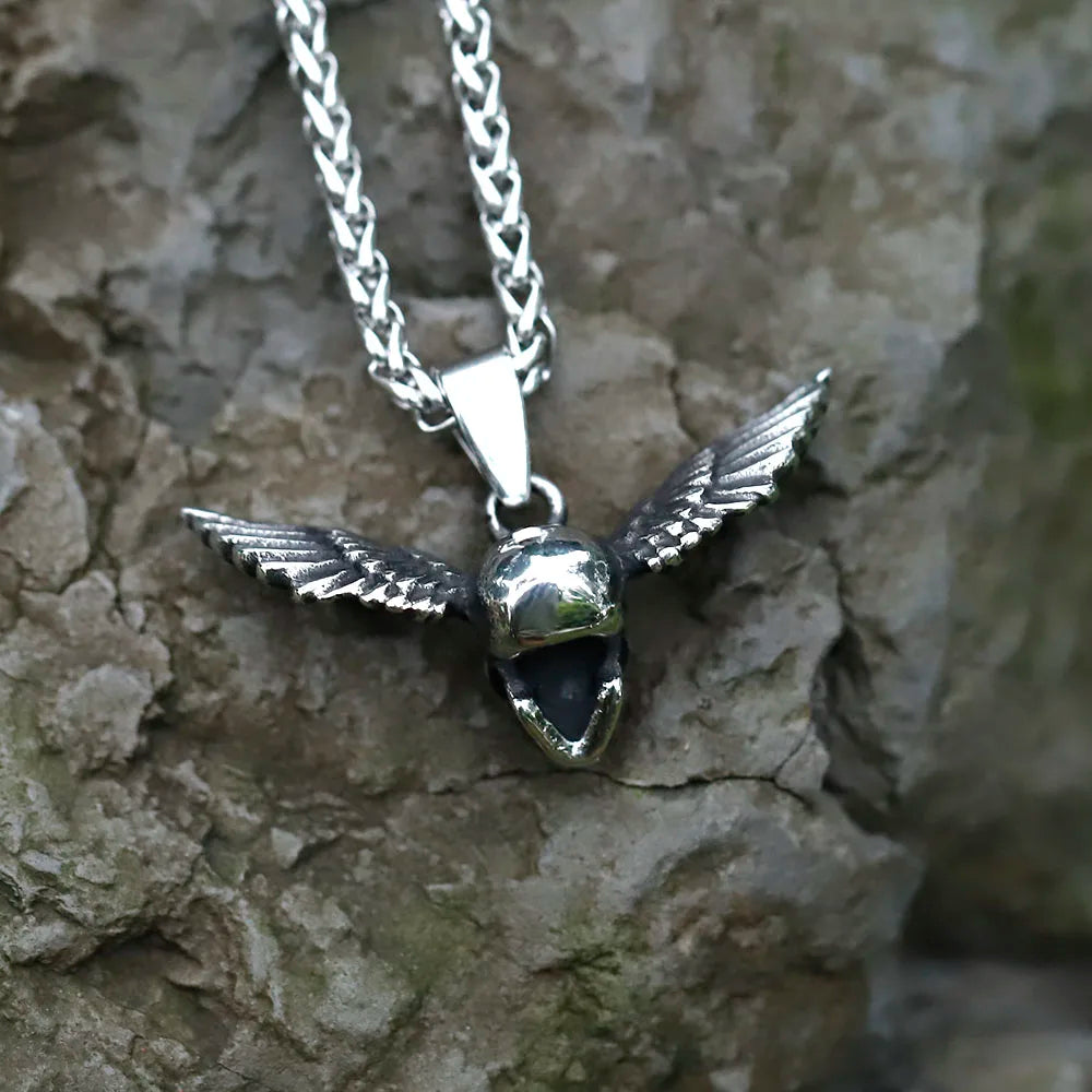 Pendentif Crâne Ailes d’Ange Acier 316L – Punk Rock Homme