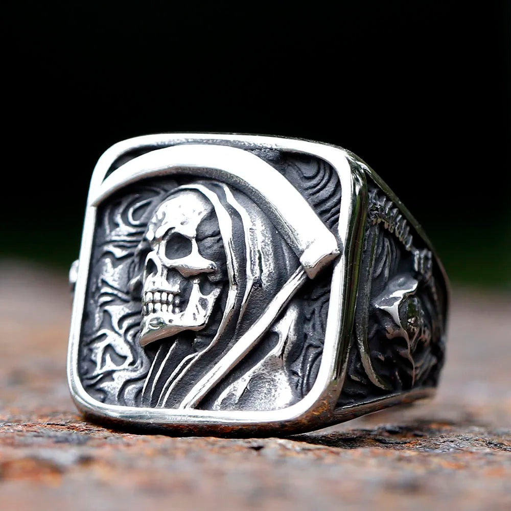 Bague Crâne Faucheuse Acier 316L – Punk Hip-Hop Homme