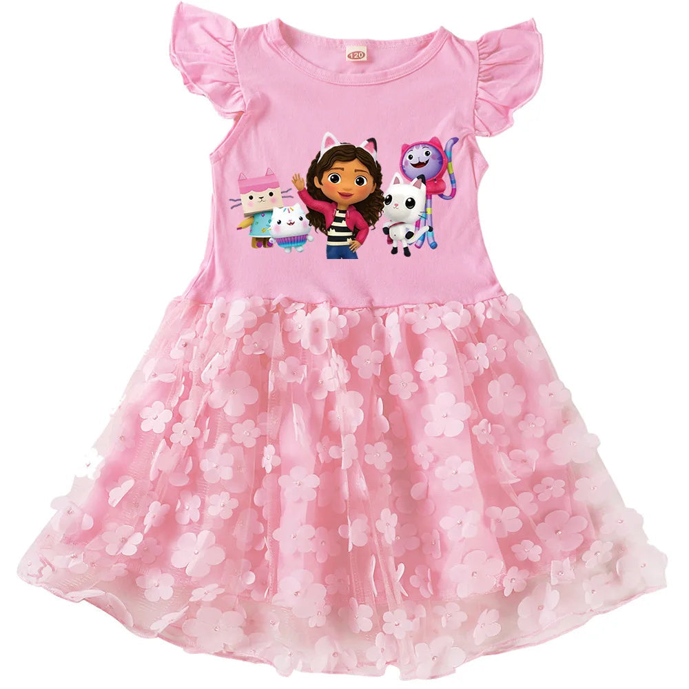 Vestidos Gabbys Dollhouse Costume Kids Cartoon Gabby Chat Dress Baby Girls Summer Short Sleeve Casual Dresses and Bag & Headband TechVisio