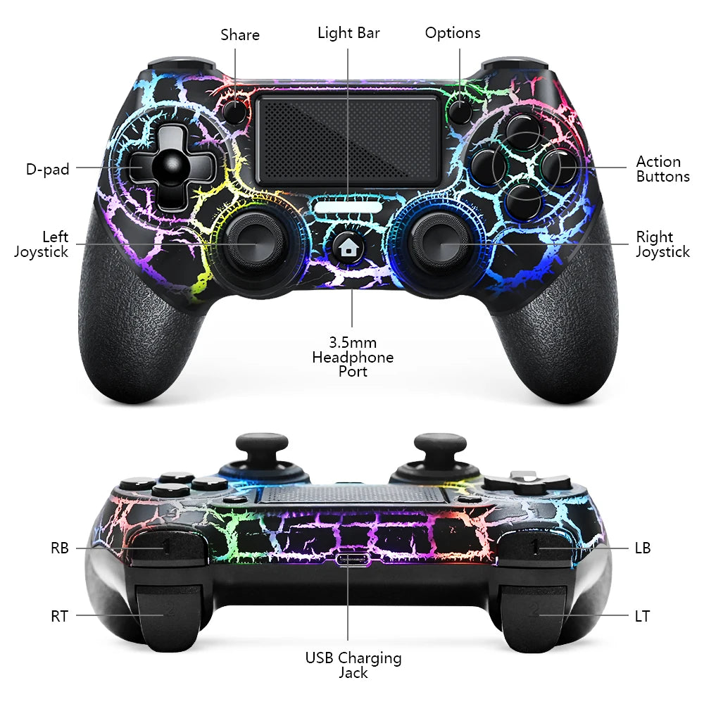AceGamer RGB Wireless PS4 Controller – LED Crack | 1000mAh | PC Steam
