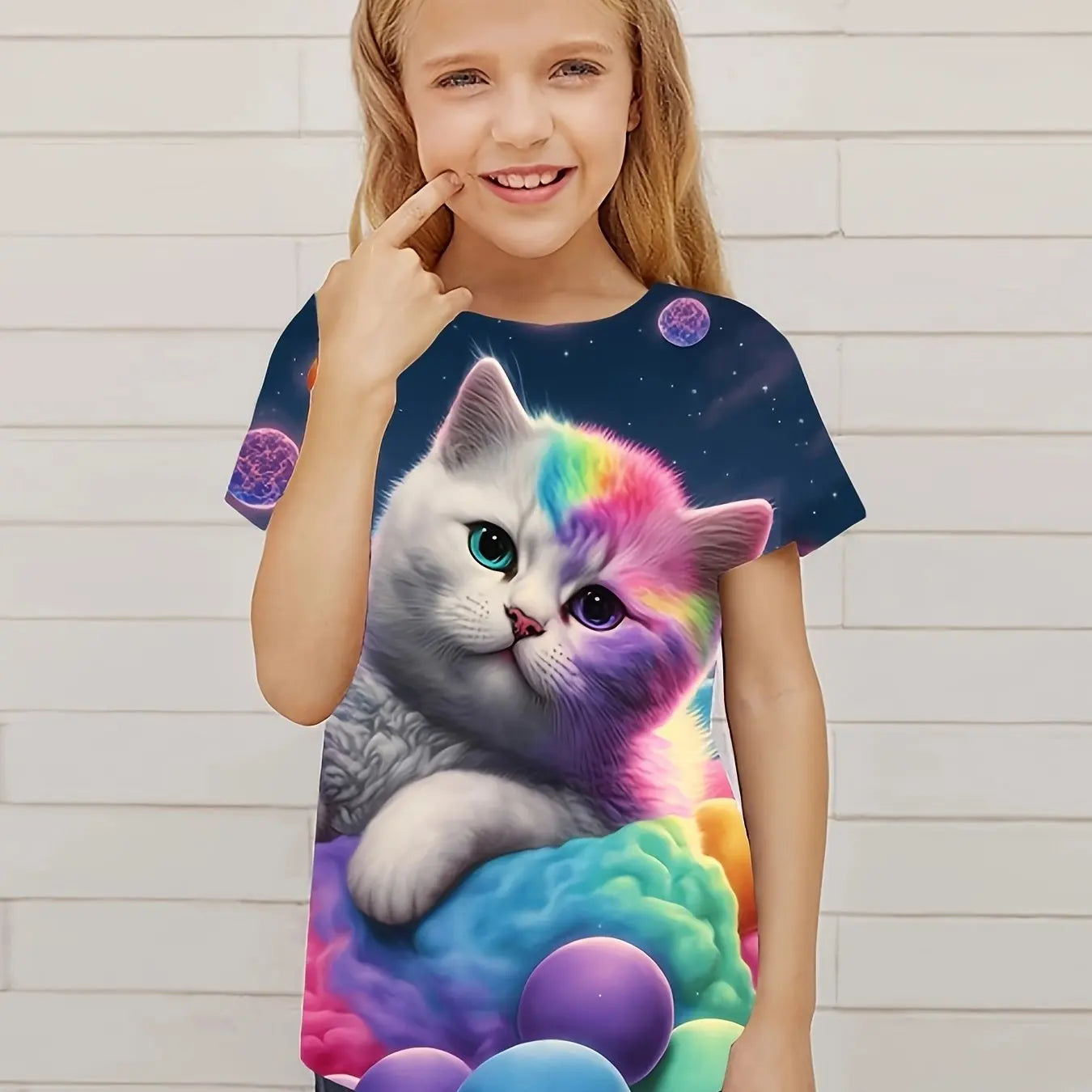 Children's Clothing Cute 3D Cat Graphic Print Short Sleeve Tops Kids Clothes T-Shirt Casual Pullover Child Boys Girls Summer TechVisio