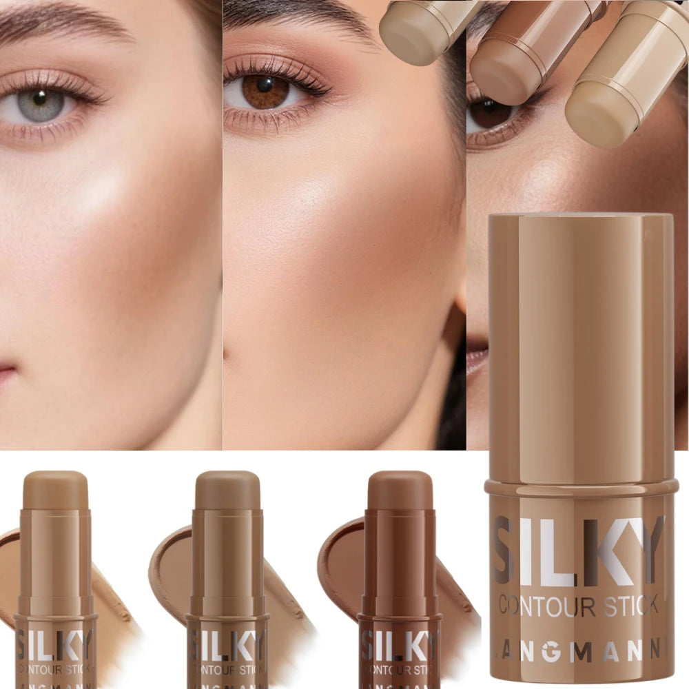 LANGMANNI Tri-Color Multi-Functional Face Brightening Contour Stick Contouring & Brightening Skin-Perfecting Stick TechVisio
