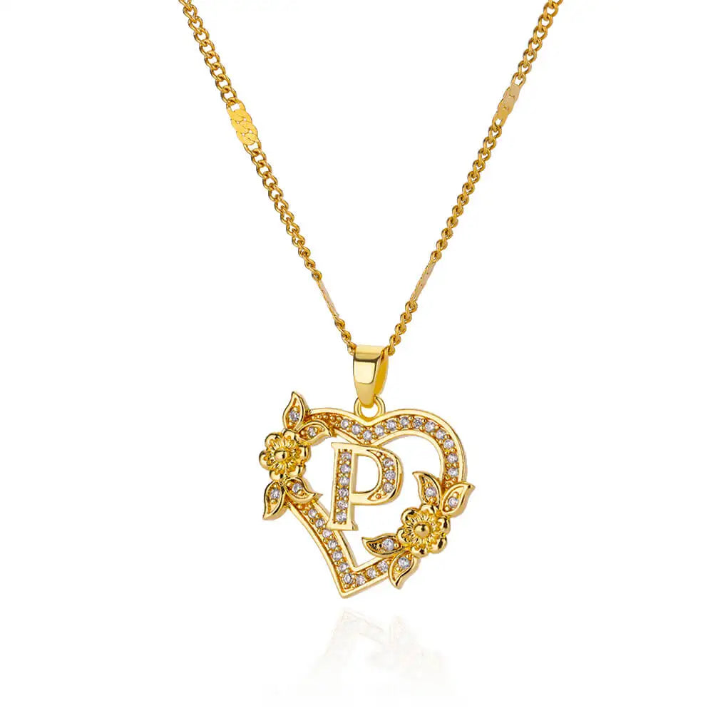 Collier Initiale Lettre Zircon – Acier Inoxydable Doré | A à Z