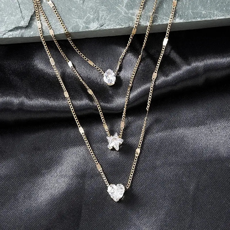 Collier Pendentif Zircon Cœur – Multicouche Choker Tendance Femme DAIPAN