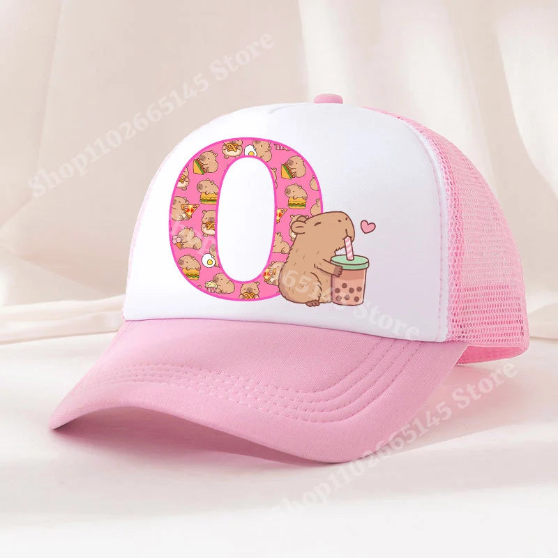 Capibara Baseball Cap Girls Women Anime Capybara Letter A-Z Sun Hat Kids Adult Summer Breathable Mesh Sunbonnet Outdoor Headgear TechVisio